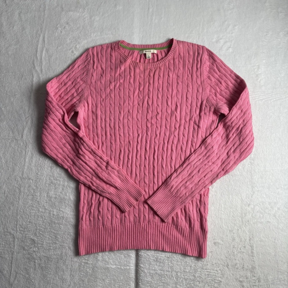 Merona Pink Long Sleeve Cable Knit‎ Sweater Women's Large Stain on Collar
